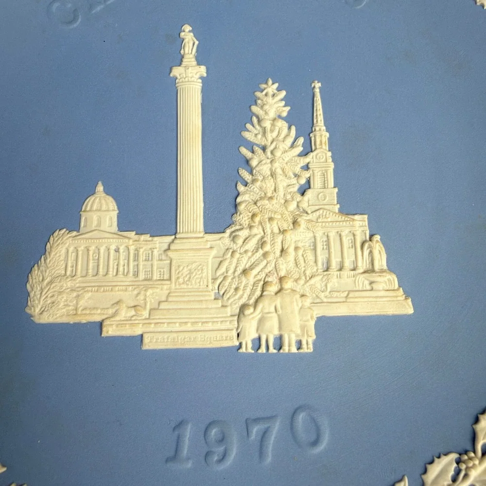 Wedgwood Jasperware Christmas Plates 1970 Trafalgar Square 1972 St Pauls Blue